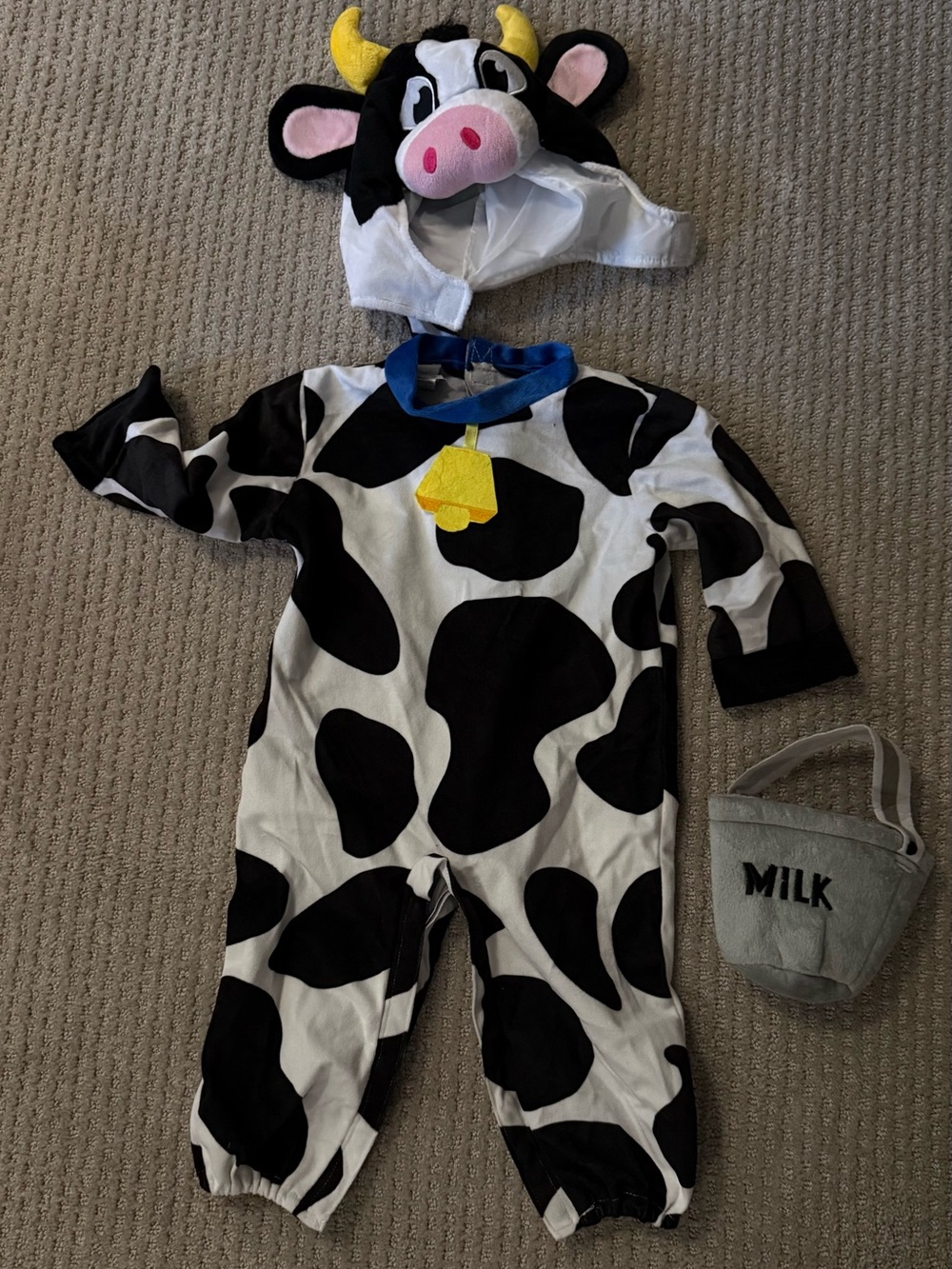 Toddler Black & White Cow Halloween Costume with Hat and Milk Pail